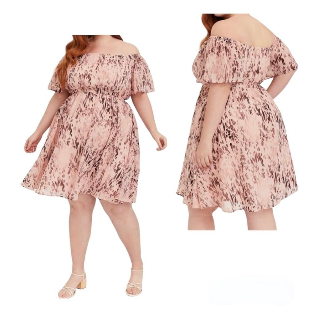 Torrid Chiffon Off-Shoulder Animal Print Skater Mini Dress Size 3X